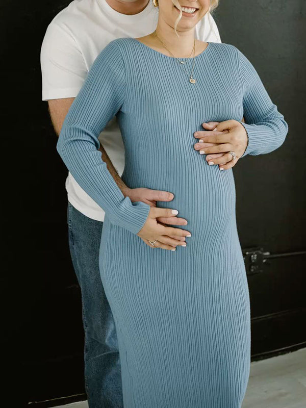 Beaumama robe longue grossesse élégant chic rayé plissé moulante shooting femme enceinte