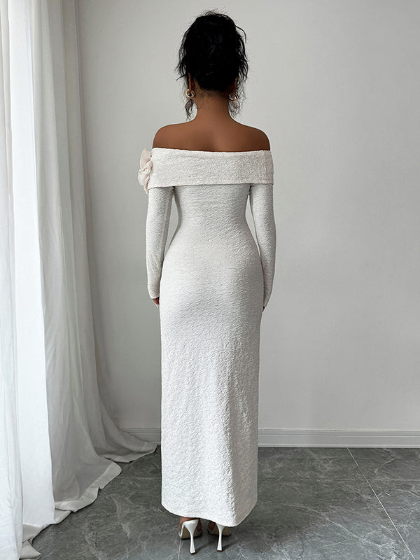 Beaumama robe longue grossesse élégant chic cocktail épaule dénudée 3D fleurie moulante sirene femme enceinte