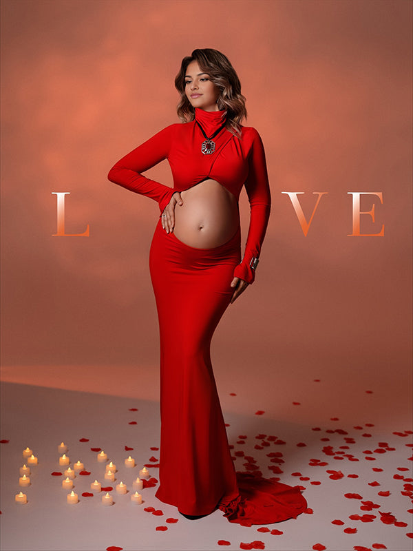 Beaumama robe shooting longue grossesse élégant chic découpe queue femme enceinte