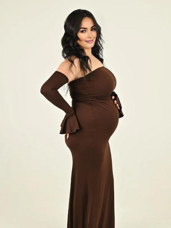 Beaumama robe shooting longue grossesse élégant chic bustier moulante sirene volants femme enceinte