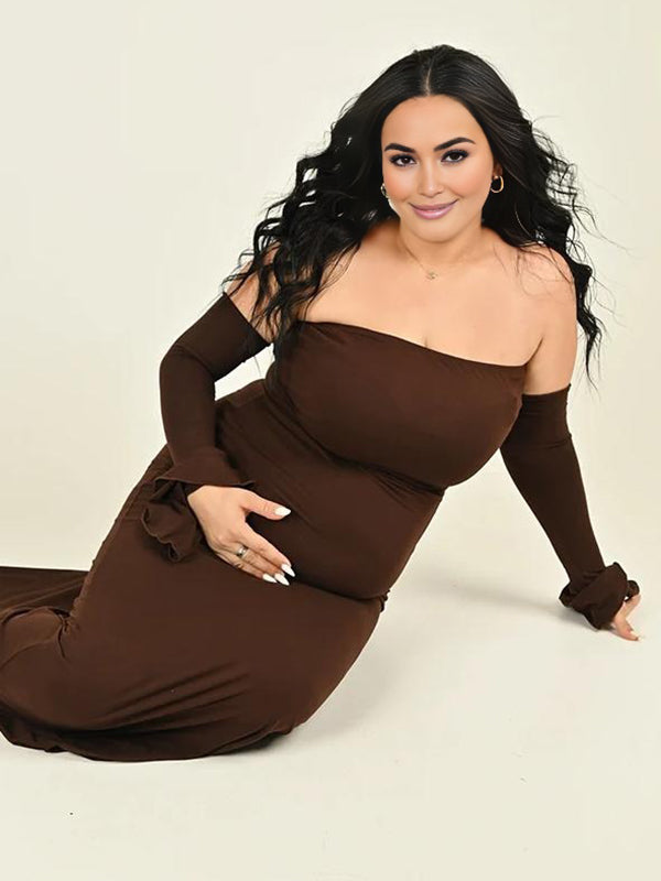 Beaumama robe shooting longue grossesse élégant chic bustier moulante sirene volants femme enceinte