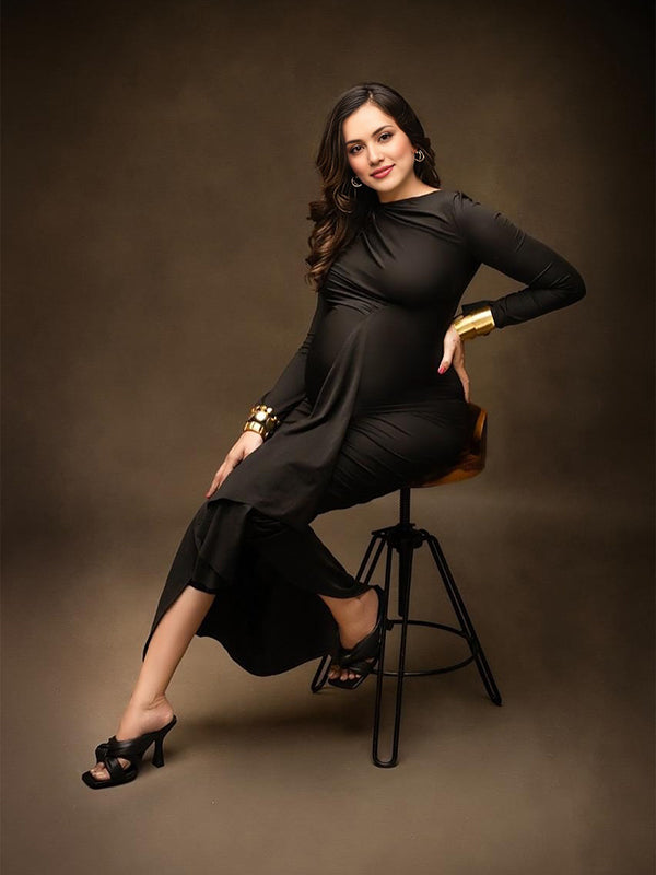 Beaumama robe shooting longue grossesse élégant chic volants fendu le côté femme enceinte