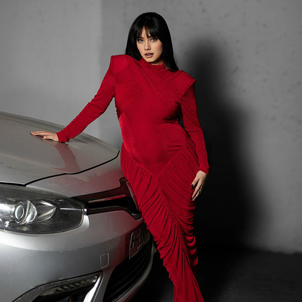 Beaumama robe longue grossesse élégant chic cocktail fête dos nu plissé sirene femme enceinte