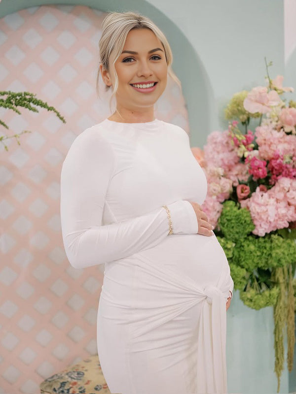 Beaumama robe longue grossesse élégant chic cérémonie moulante nœud ruban femme enceinte