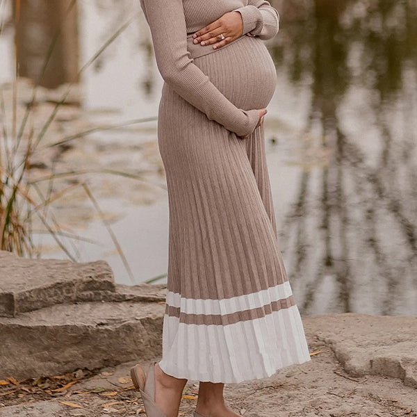 Beaumama robe pull longue grossesse élégant chic plissé couleur bloc femme enceinte