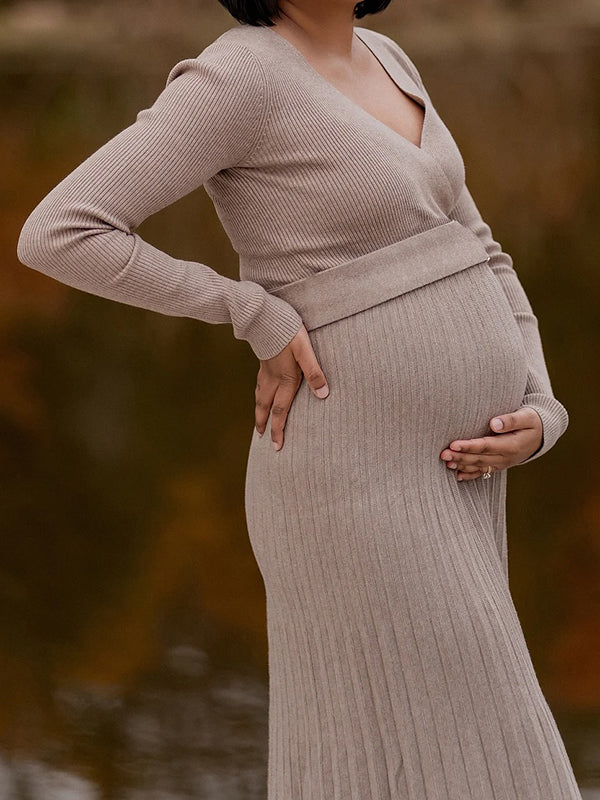 Beaumama robe pull longue grossesse élégant chic plissé couleur bloc femme enceinte