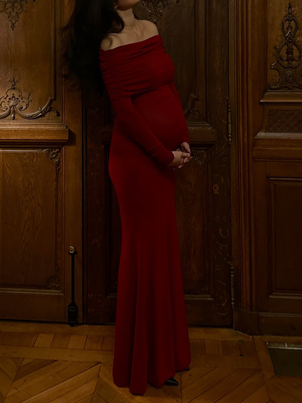 Beaumama robes longue grossesse élégant cérémonie dos nu sirene moulante épaule dénudée femme enceinte
