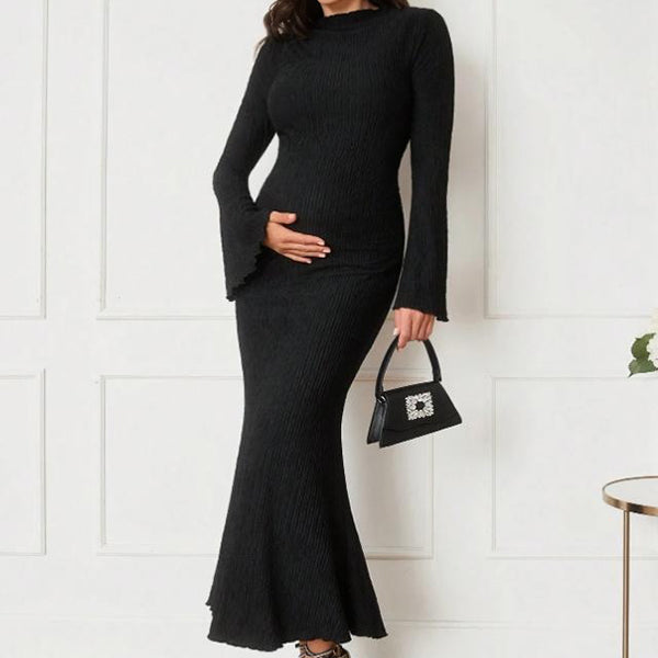 Beaumama robes moulante longue grossesse chic cocktail sirene manches évasées femme enceinte