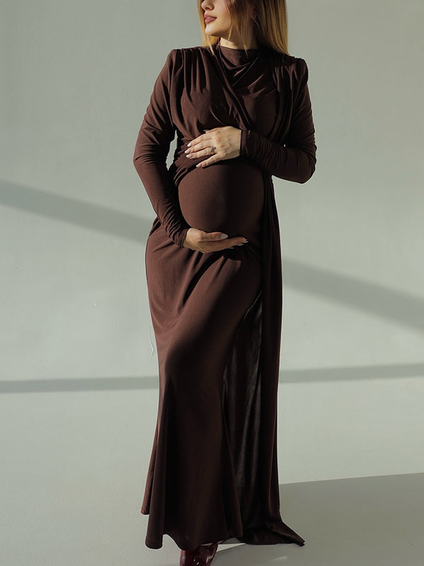 Beaumama robes shooting longue grossesse chic cérémonie nœud plissé fluide femme enceinte