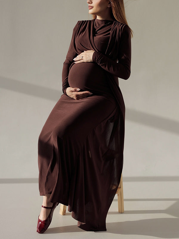 Beaumama robes shooting longue grossesse chic cérémonie nœud plissé fluide femme enceinte