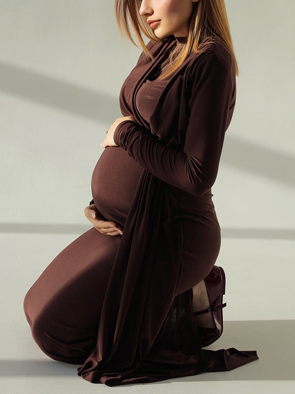 Beaumama robes shooting longue grossesse chic cérémonie nœud plissé fluide femme enceinte