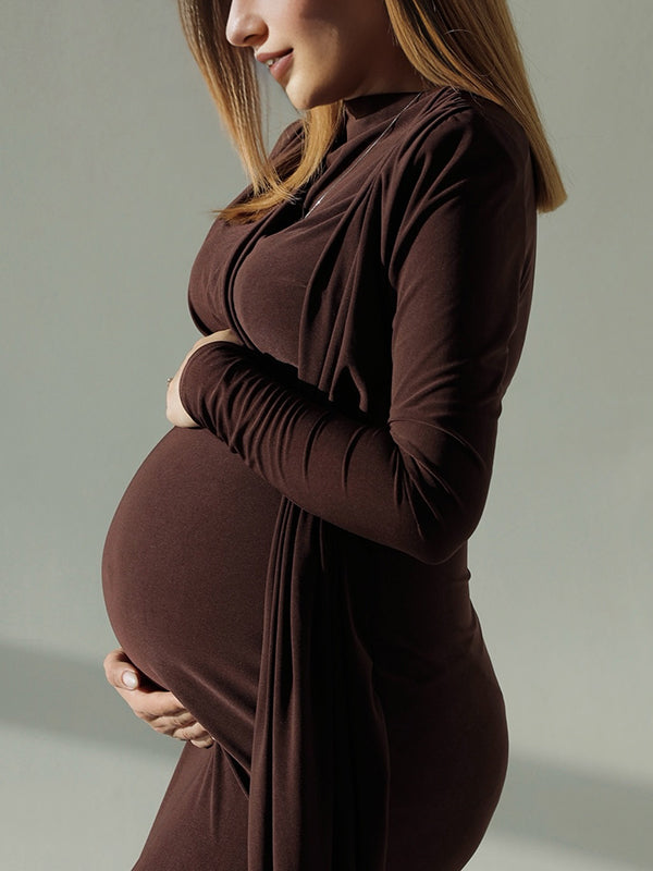 Beaumama robes shooting longue grossesse chic cérémonie nœud plissé fluide femme enceinte