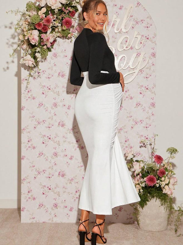 Beaumama robes longue grossesse chic cocktail couleur bloc plissé sirene femme enceinte