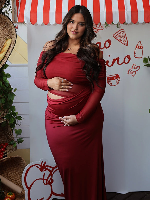 Beaumama robes longue grossesse chic cocktail épaule dénudée tulle épissage moulante femme enceinte