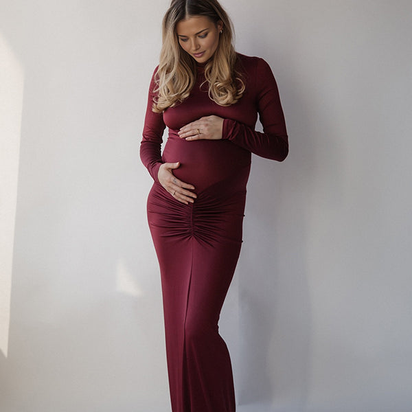 Beaumama robes shooting longue grossesse chic cocktail moulante plissé fluide femme enceinte
