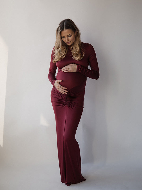 Beaumama robes shooting longue grossesse chic cocktail moulante plissé fluide femme enceinte