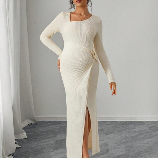 Beaumama robes longue grossesse chic cocktail fendu le côté boucle moulante femme enceinte