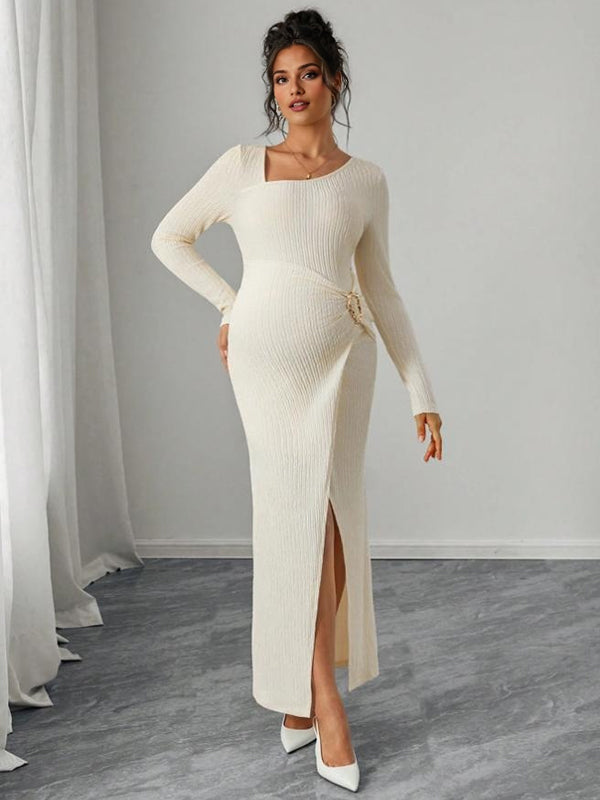 Beaumama robes longue grossesse chic cocktail fendu le côté boucle moulante femme enceinte