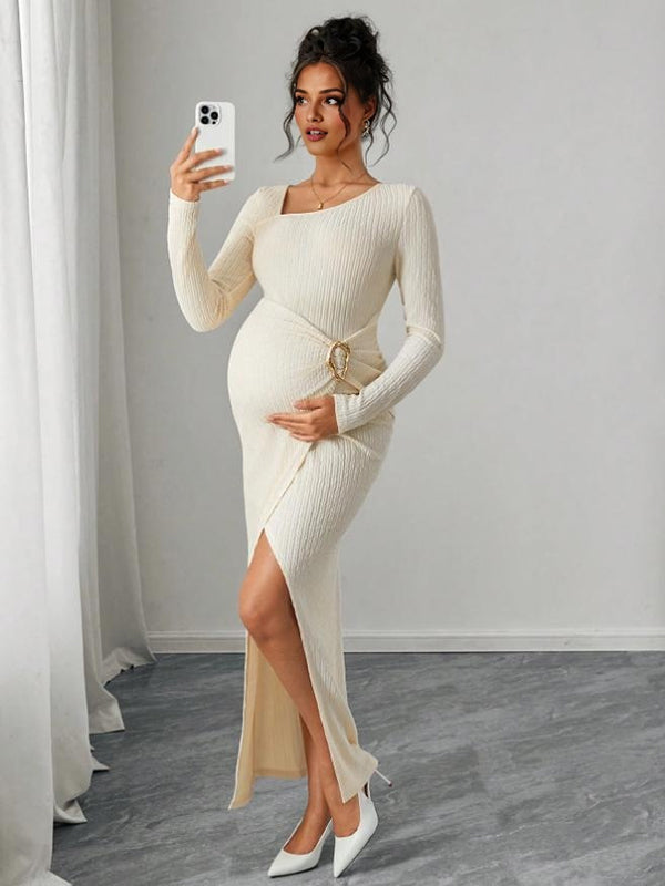 Beaumama robes longue grossesse chic cocktail fendu le côté boucle moulante femme enceinte