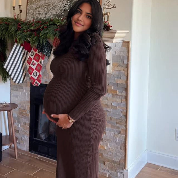 Beaumama robes longue grossesse vintage casual moulante rayé femme enceinte