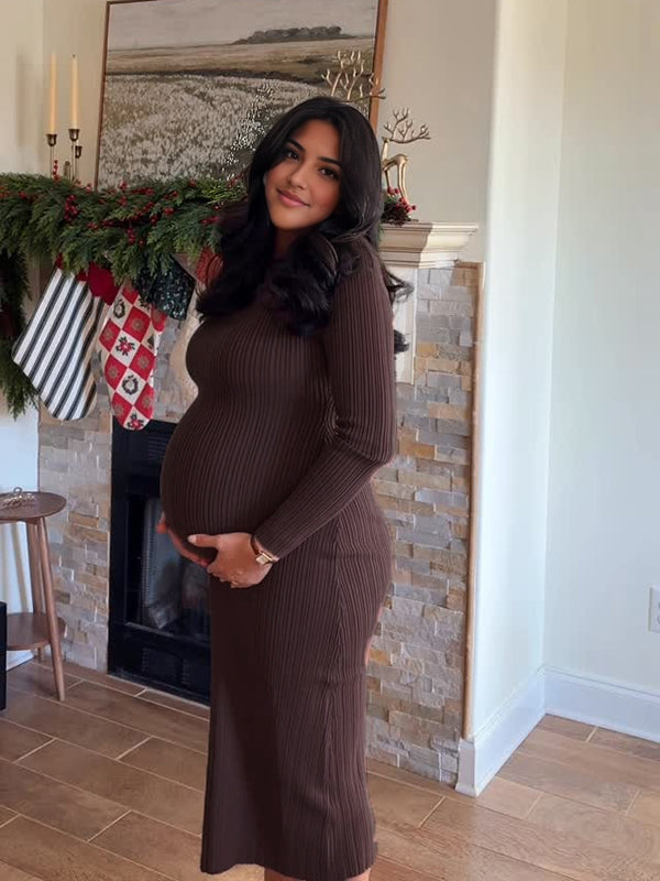 Beaumama robes longue grossesse vintage casual moulante rayé femme enceinte