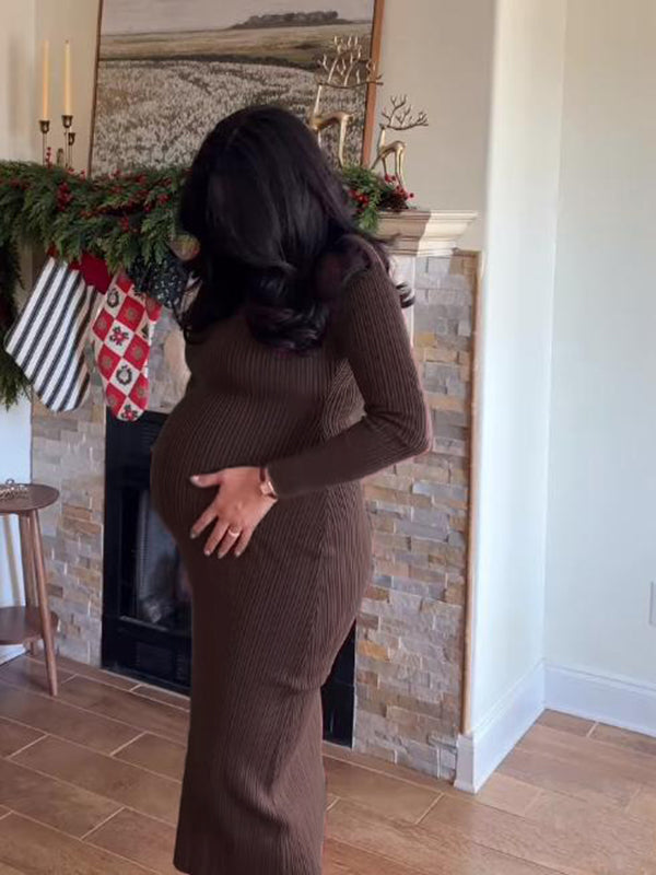 Beaumama robes longue grossesse vintage casual moulante rayé femme enceinte