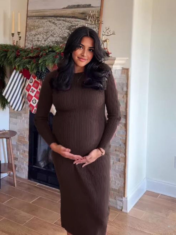 Beaumama robes longue grossesse vintage casual moulante rayé femme enceinte