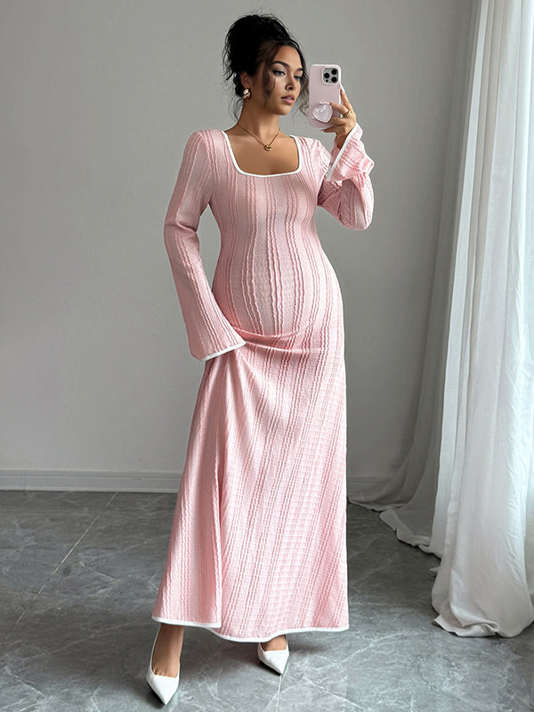 Beaumama robes longue grossesse élégant cérémonie ondulation trapèze manches trompette femme enceinte