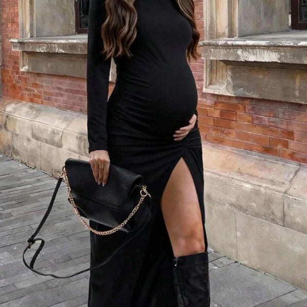 Beaumama robe longue grossesse chic cocktail fendu le côté plissé moulante femme enceinte