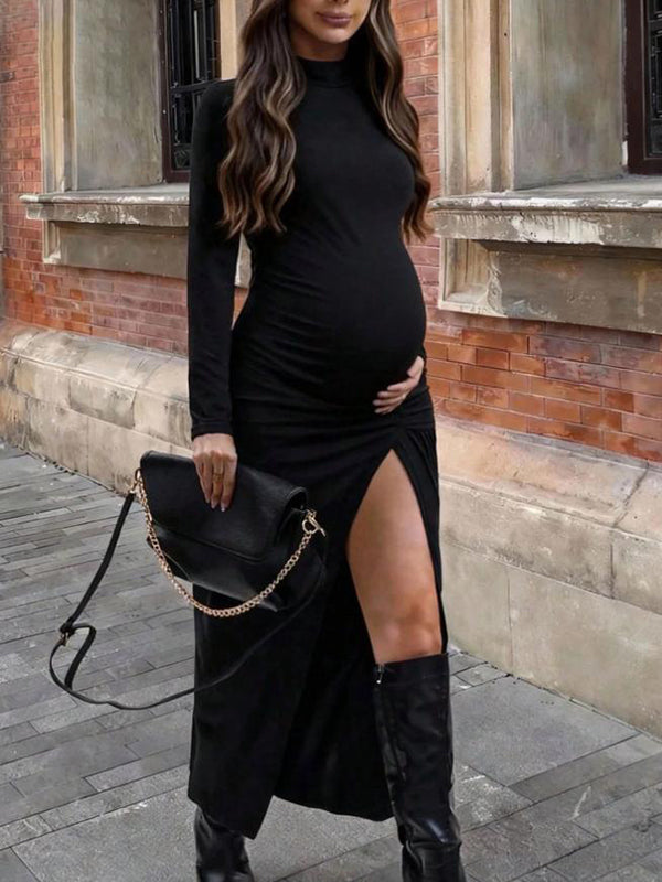 Beaumama robe longue grossesse chic cocktail fendu le côté plissé moulante femme enceinte