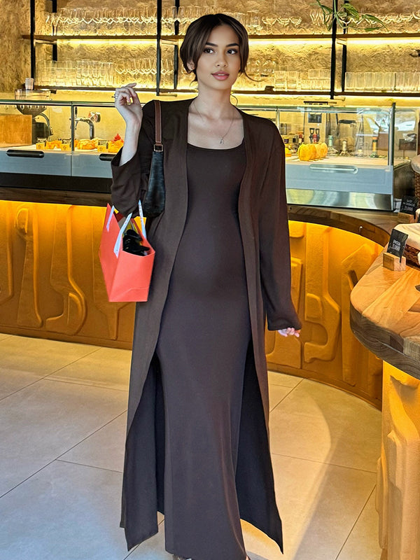 Beaumama robe longue gilets en maille grossesse simple costume deux pièces spaghettiträger femme enceinte