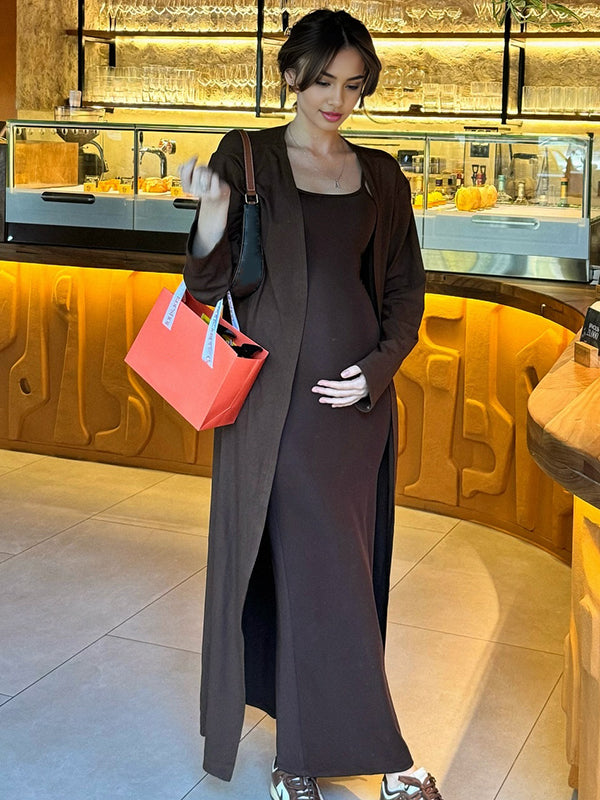 Beaumama robe longue gilets en maille grossesse simple costume deux pièces spaghettiträger femme enceinte