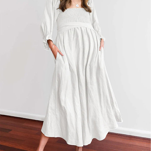 Robes longue grossesse ceinture plissé blanche