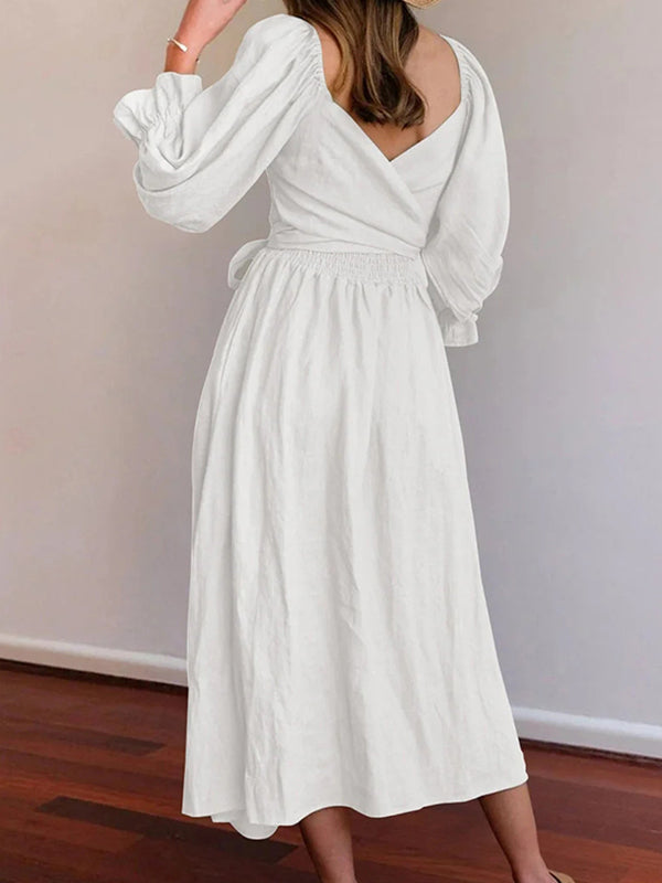 Robes longue grossesse ceinture plissé blanche