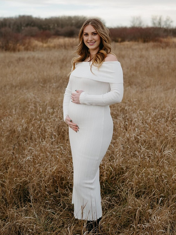 Beaumama robe shooting longue grossesse épissage épaule dénudée photo tricot femme enceinte