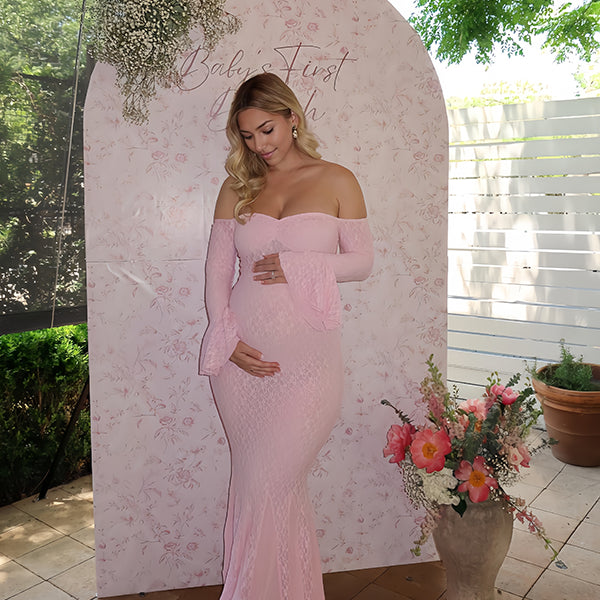 Beaumama robe longue grossesse dentelle épaule dénudée sirene volants femme enceinte