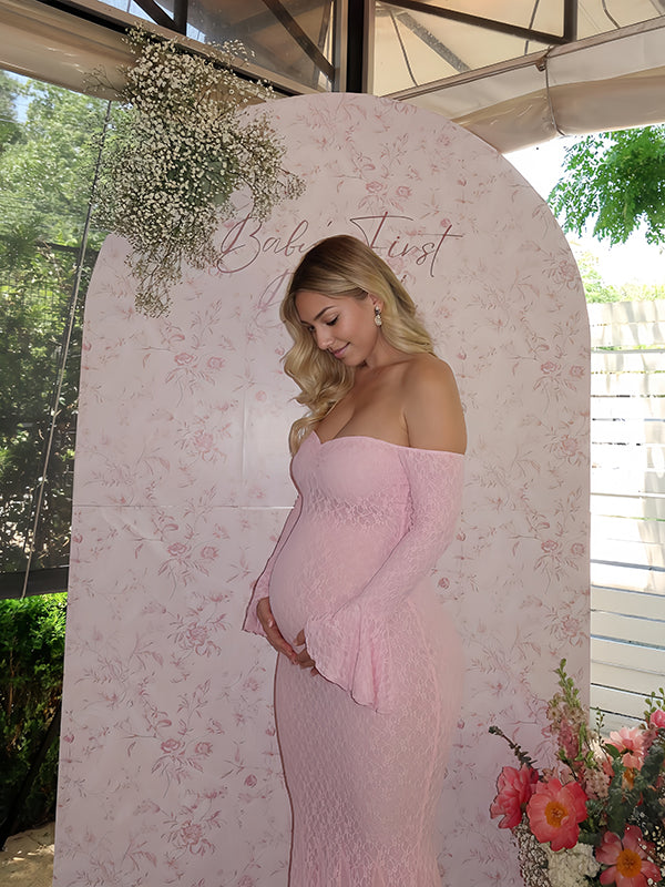 Beaumama robe longue grossesse dentelle épaule dénudée sirene volants femme enceinte