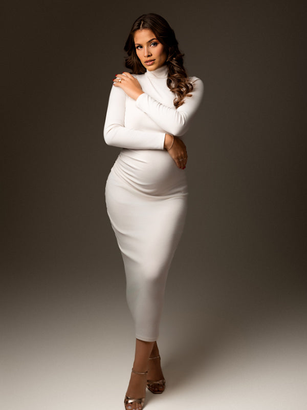 Beaumama robe longue grossesse moulante femme enceinte blanche