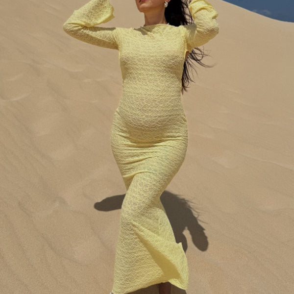 Beaumama robe longue grossesse ceinture dos nu femme enceinte jaune
