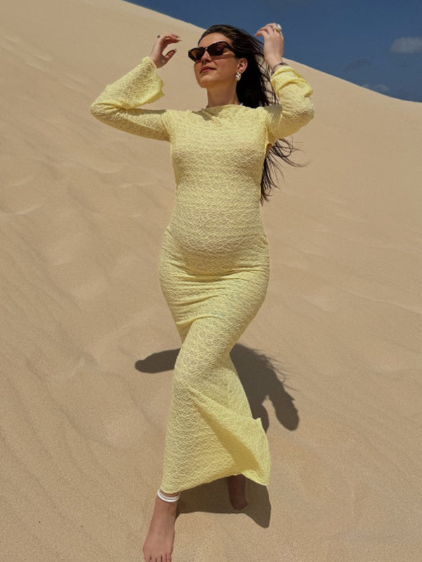 Beaumama robe longue grossesse ceinture dos nu femme enceinte jaune