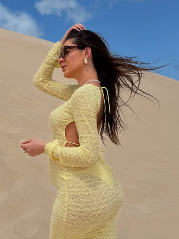 Beaumama robe longue grossesse ceinture dos nu femme enceinte jaune