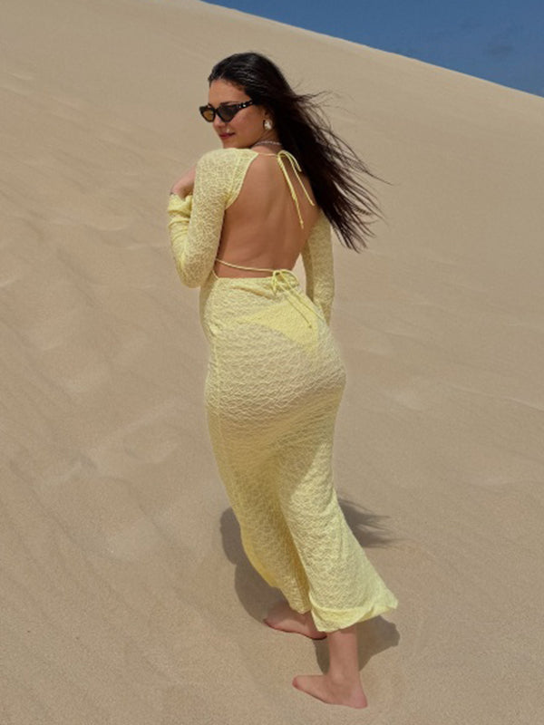 Beaumama robe longue grossesse ceinture dos nu femme enceinte jaune