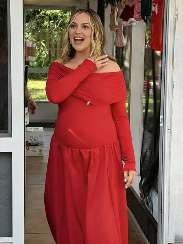 Beaumama robe longue grossesse chic cérémonie épaule dénudée fluide femme enceinte