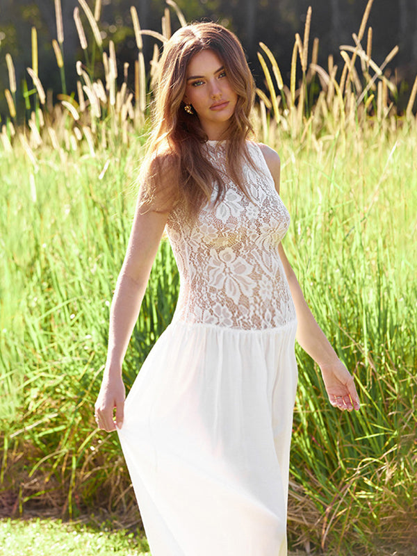 Beaumama robes longue grossesse Sans manches Dentelle épissage femme enceinte