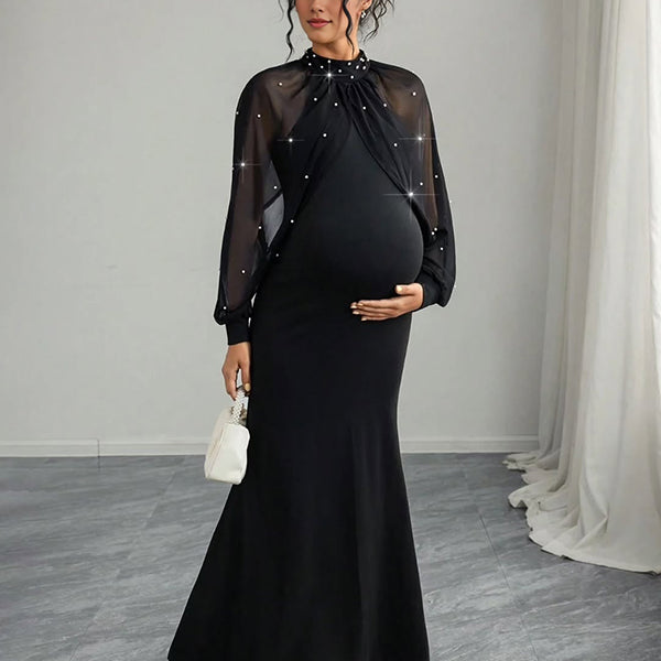 Beaumama robes longue grossesse élégant chic perle tulle sirene femme enceinte