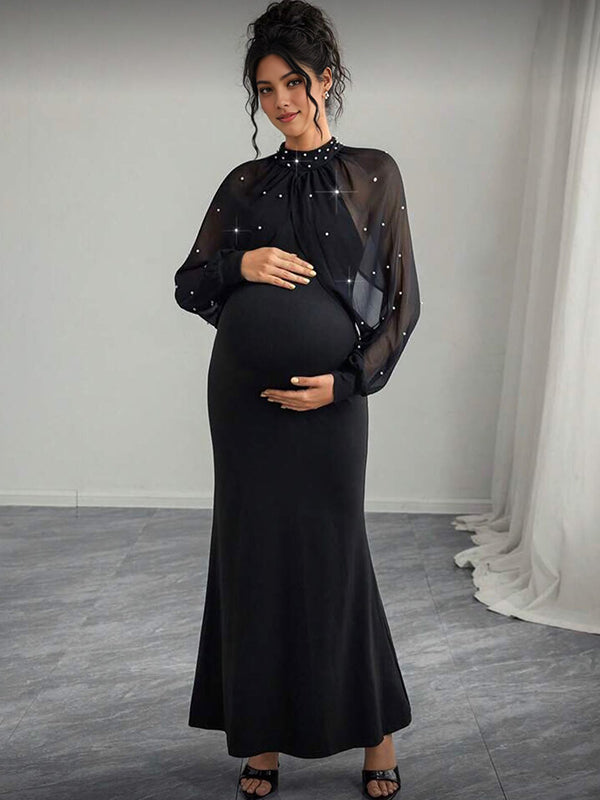 Beaumama robes longue grossesse élégant chic perle tulle sirene femme enceinte