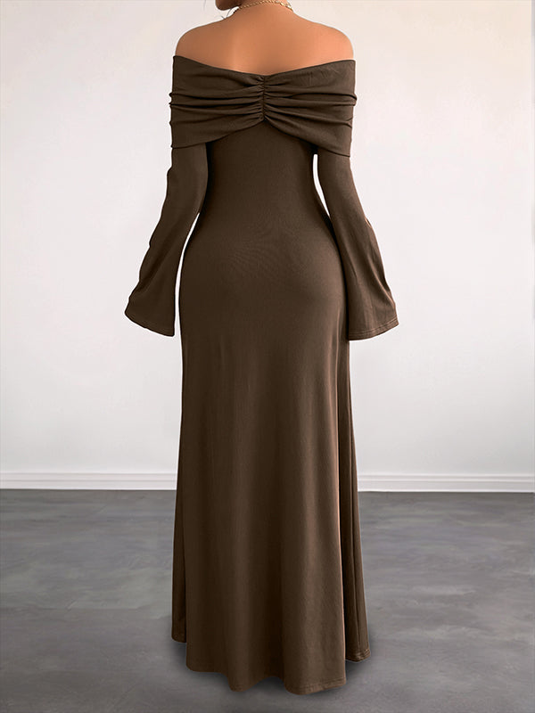 Beaumama robes longue grossesse élégant chic épaule dénudée plissé trapèze femme enceinte