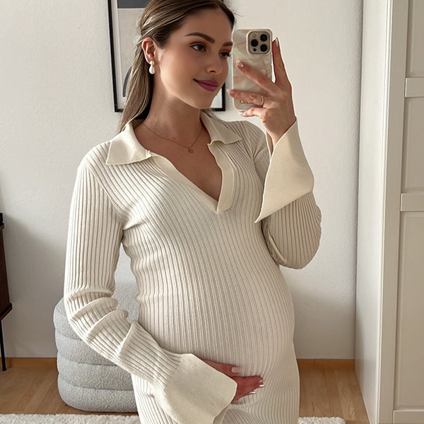 Beaumama robes longue grossesse élégant travail moulante manches fendues femme enceinte