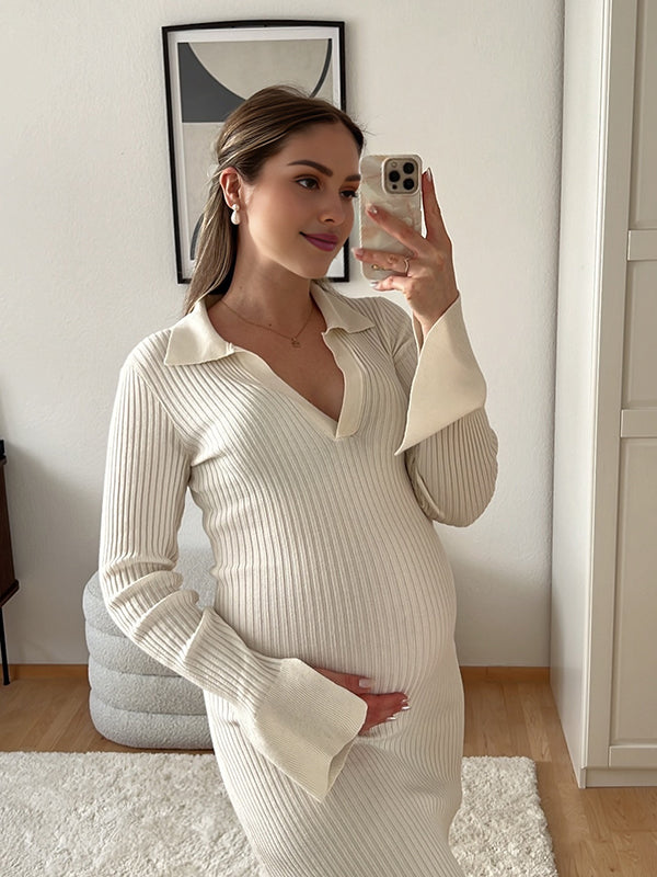 Beaumama robes longue grossesse élégant travail moulante manches fendues femme enceinte