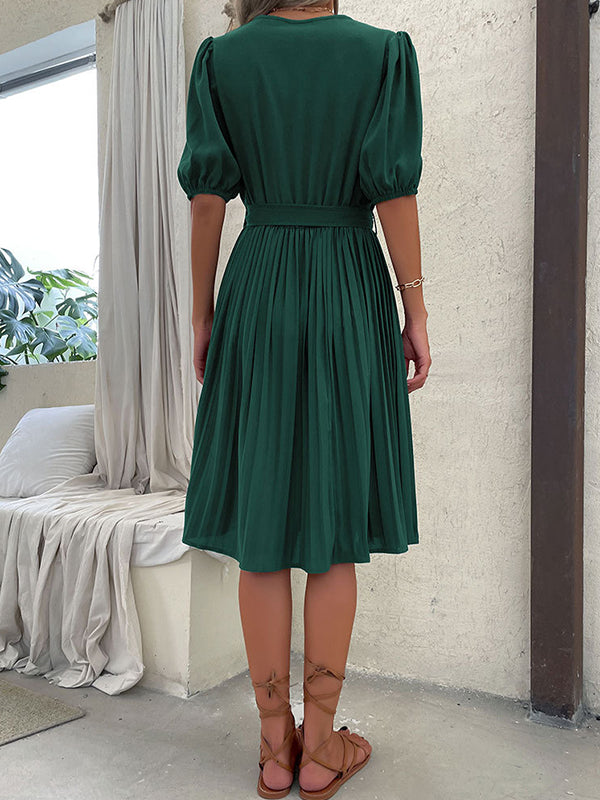 Beaumama robes mi-longue grossesse élégant vacances ceinture plissé fluide trapèze femme enceinte